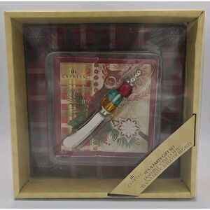 Cypress Home Holiday‎ Christmas Owl Gift Set Serving Plate Spreader Napkins NEW.